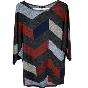 Olivia Blu Geometric Color Block Bat Wing 3/4 Sleeve Top Sz XL NWOT